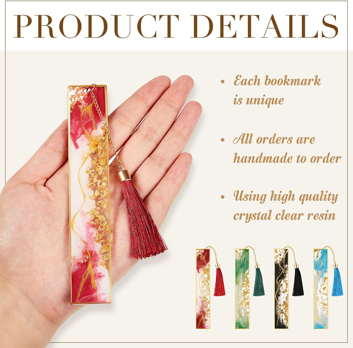 4Pcs Handmade Resin Bookmarks with Tassels
