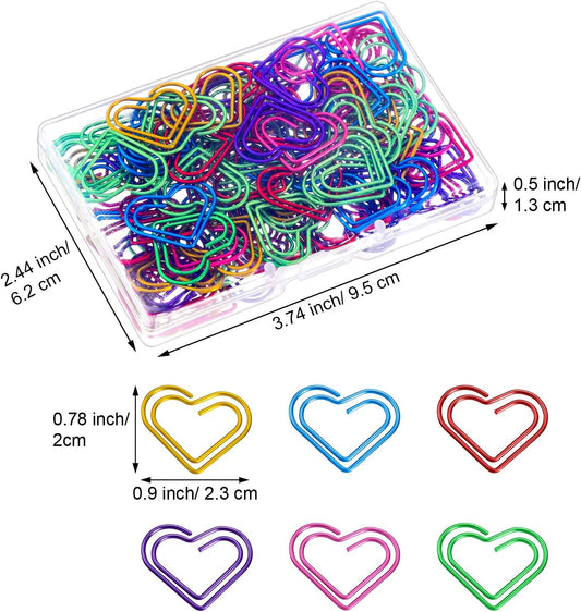 100Pcs Colorful Paper Clips Metal Heart Paperclips