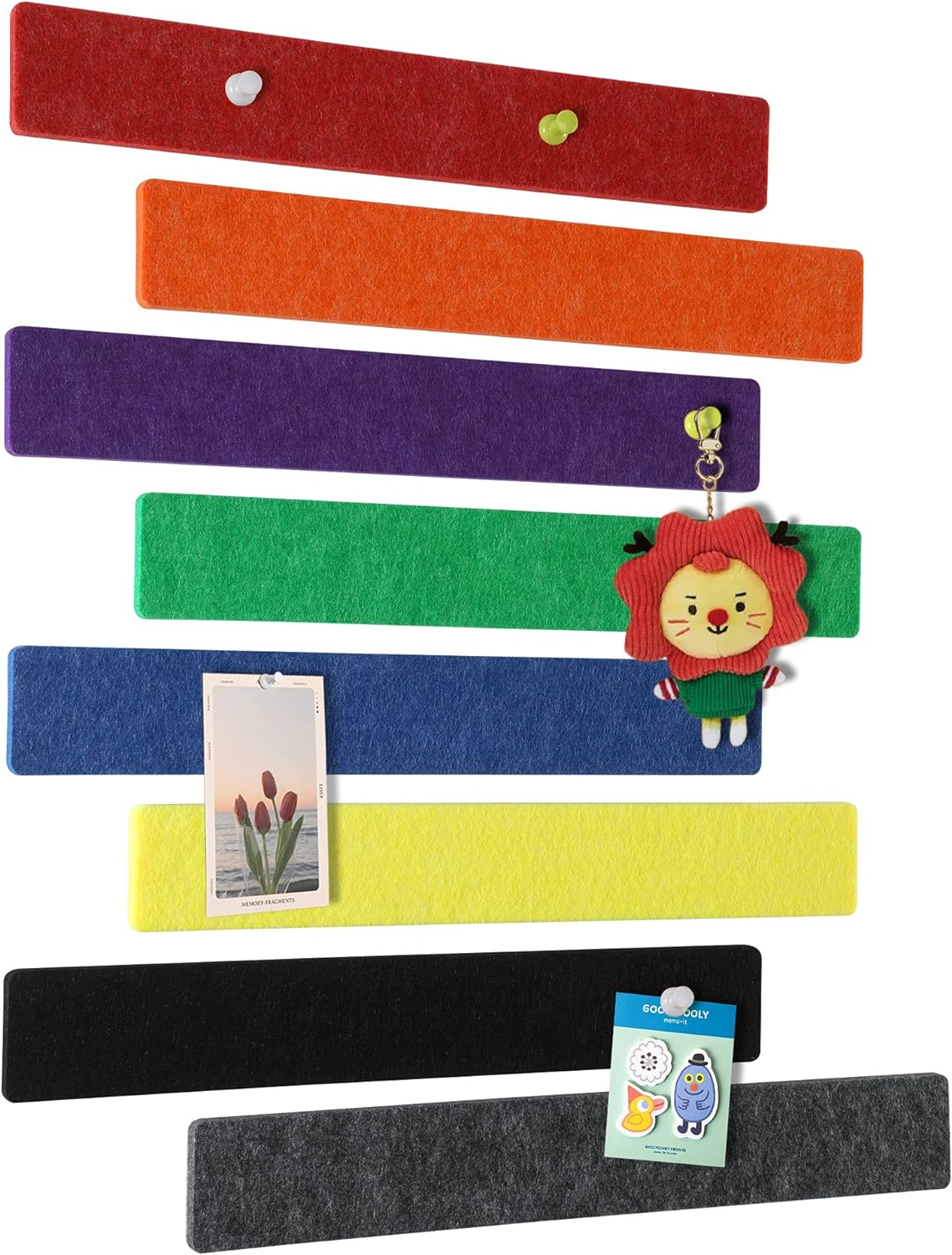 Felt Self-Adhesive Bulletin Board Bar Strips with 40 Push Pins 8 Pack