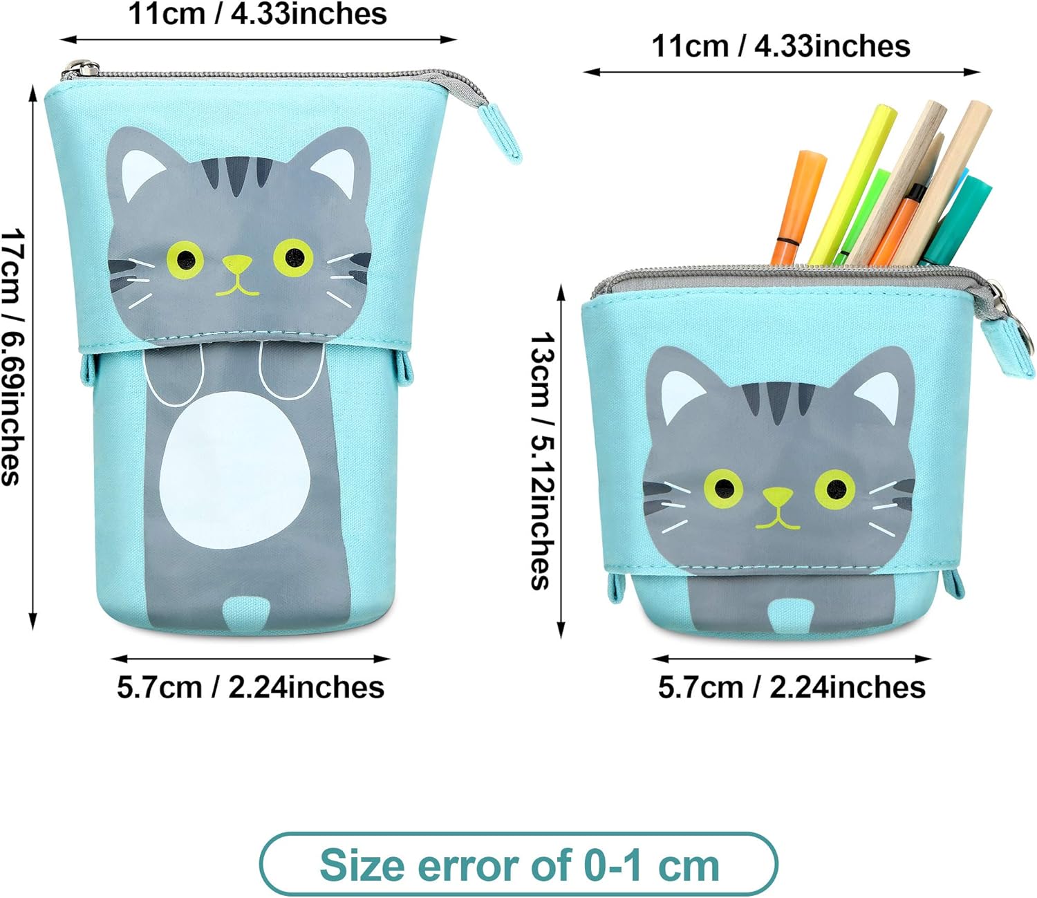 3pcs Telescopic Pencil Holder Canvas PU Cartoon Cute Cat