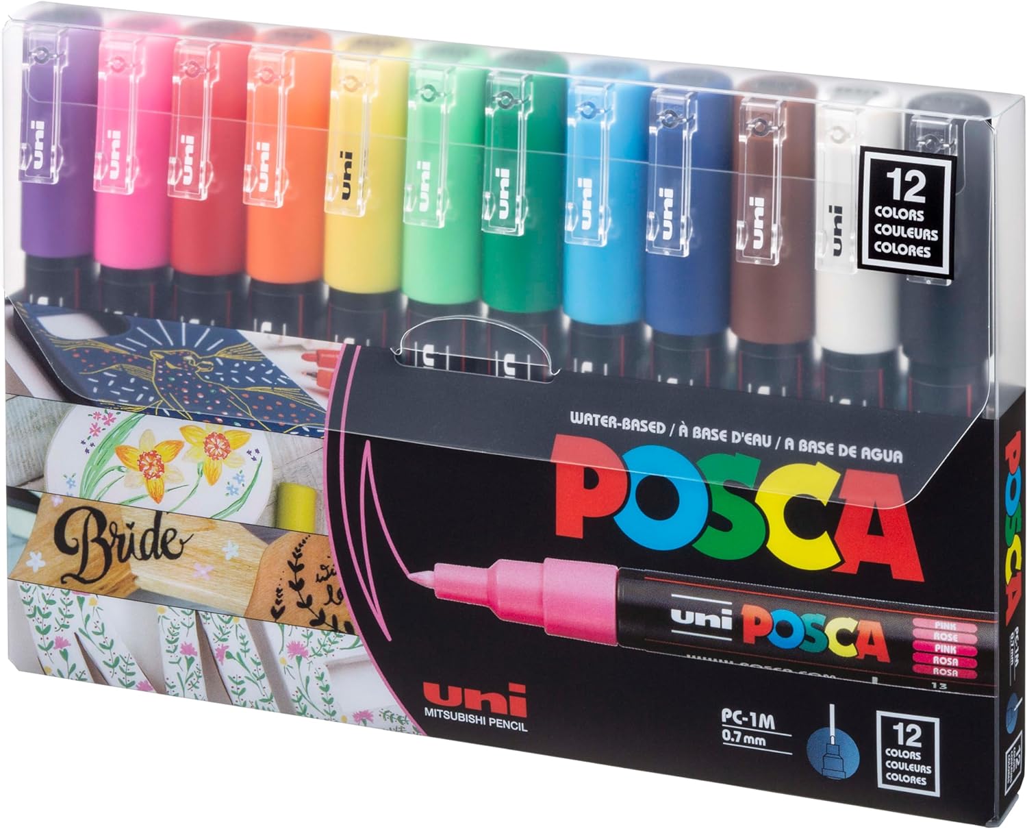 UNI POSCA PC-1M Acrylic Paint Markers,0.7mm Extra Fine Tip,12 Color