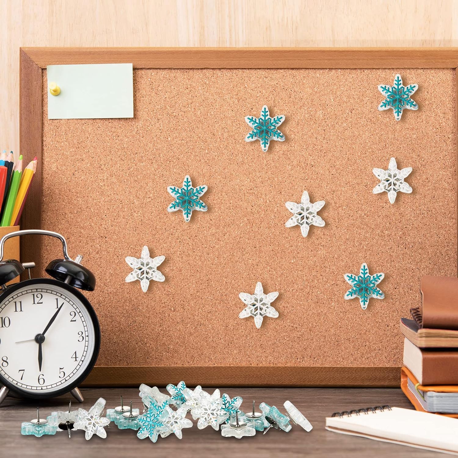 30Pcs Snowflake Push Pins,1 and 0.7 Inch Thumb Tacks for Bulletin Board