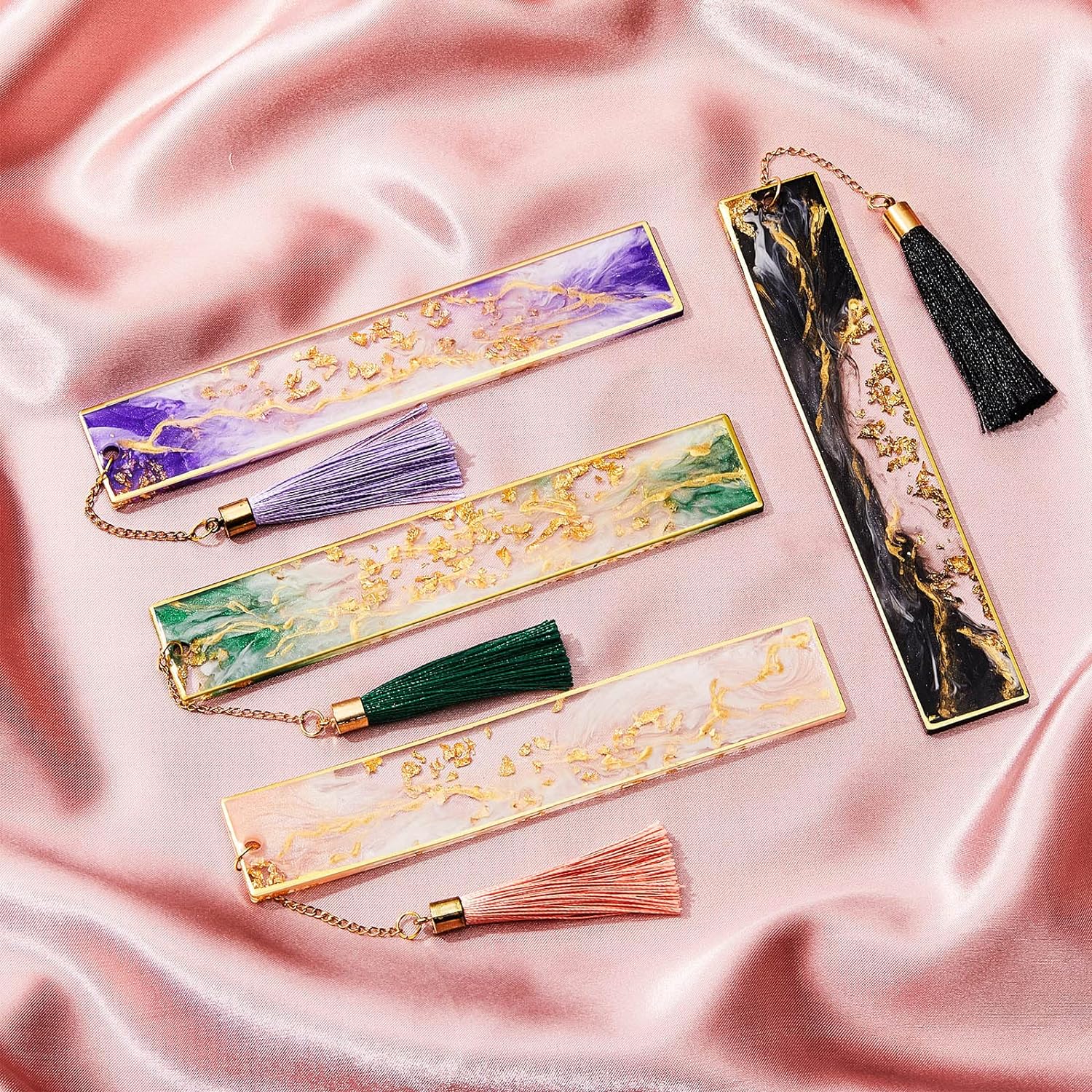 4Pcs Handmade Resin Bookmarks with Tassels
