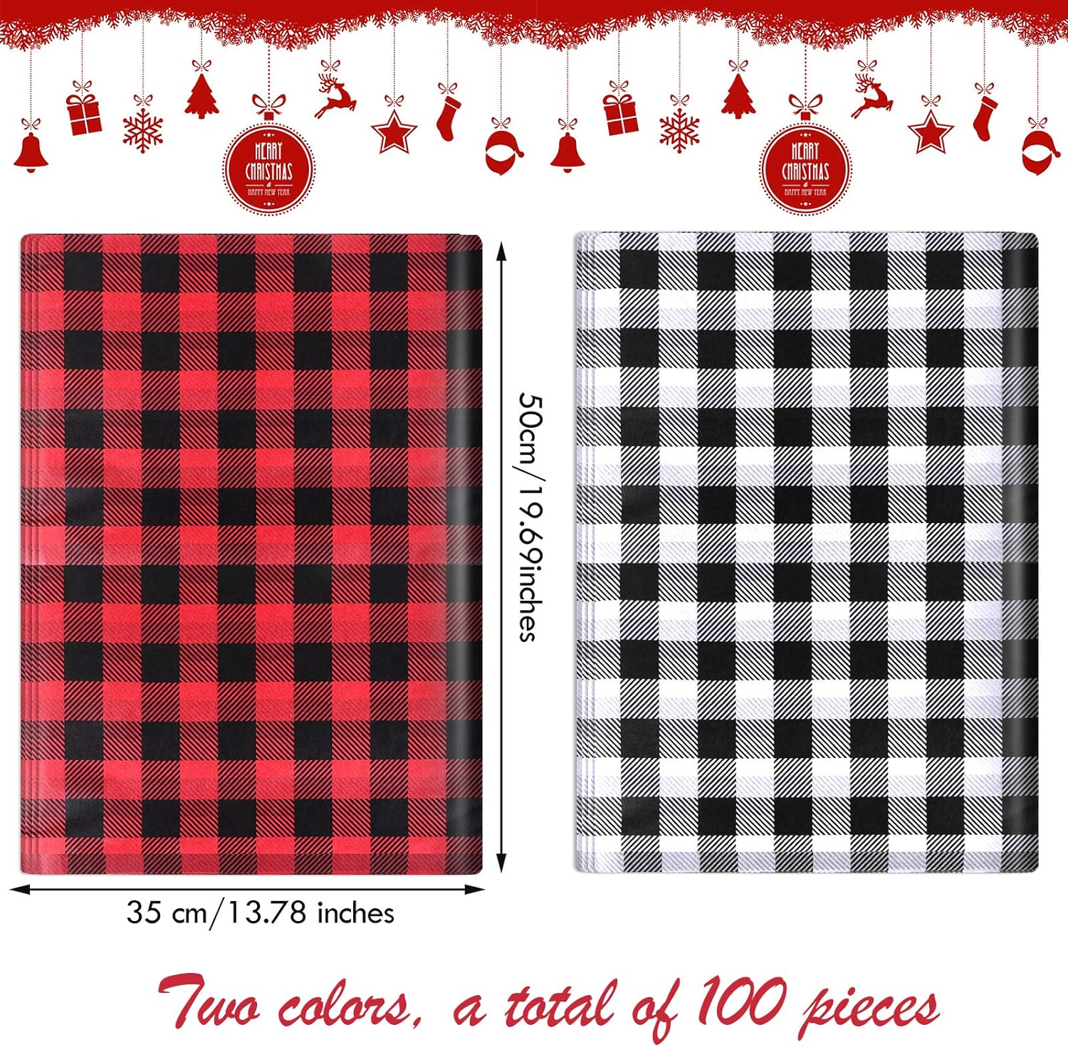 100Pcs Christmas Tissue Paper DIY Wrapping Paper Red Black