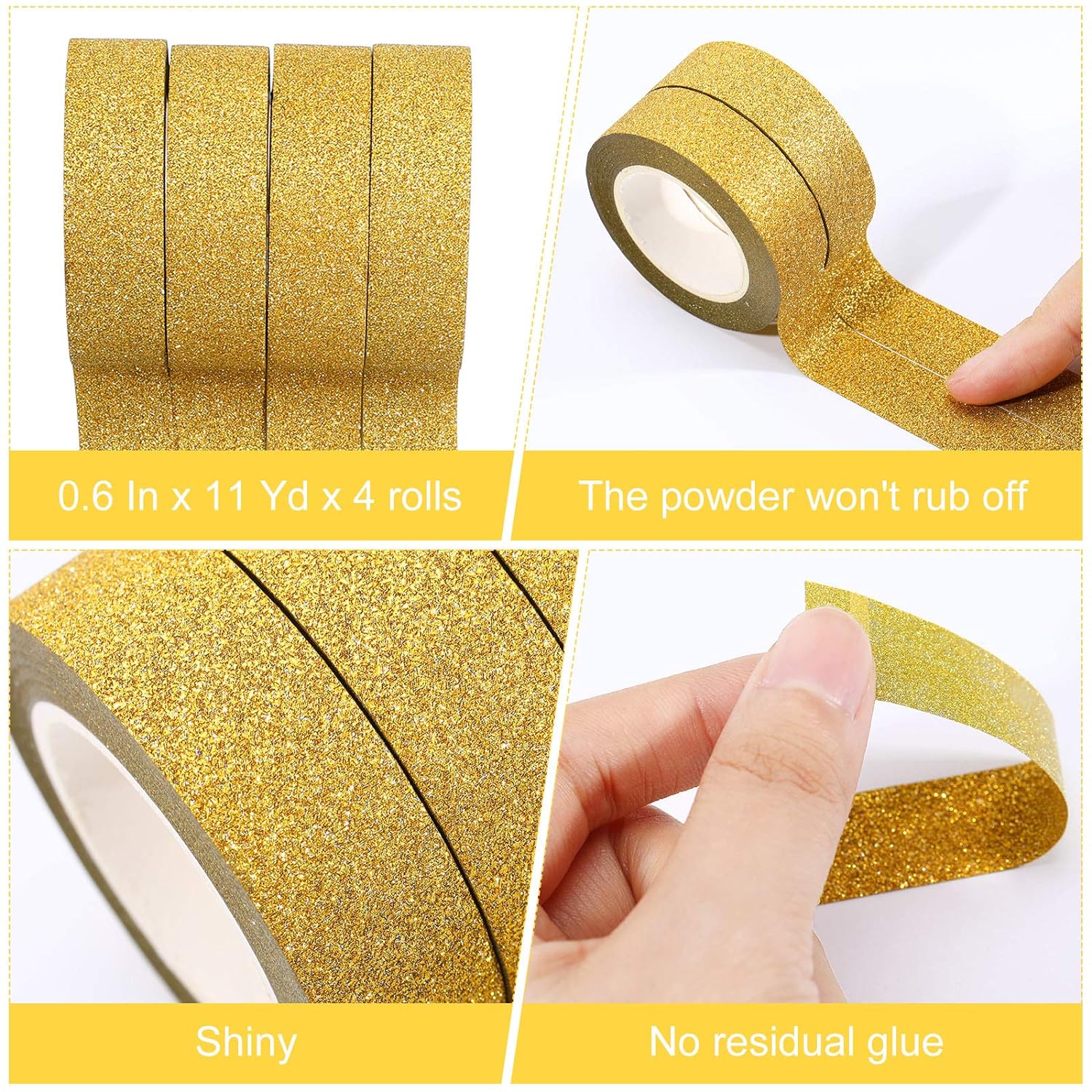 4 Rolls 0.6Inch x 11 Yards Glitter Washi Tape Crafting Masking Tape