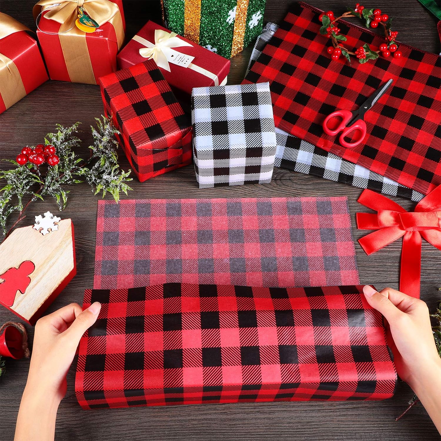 100Pcs Christmas Tissue Paper DIY Wrapping Paper Red Black