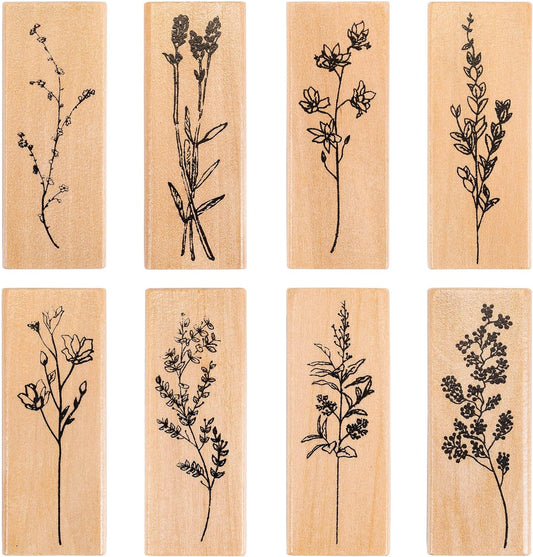 8pcs Vintage Plant Flower Decorative Rubber Wood Stamps for Crafting - TTpen
