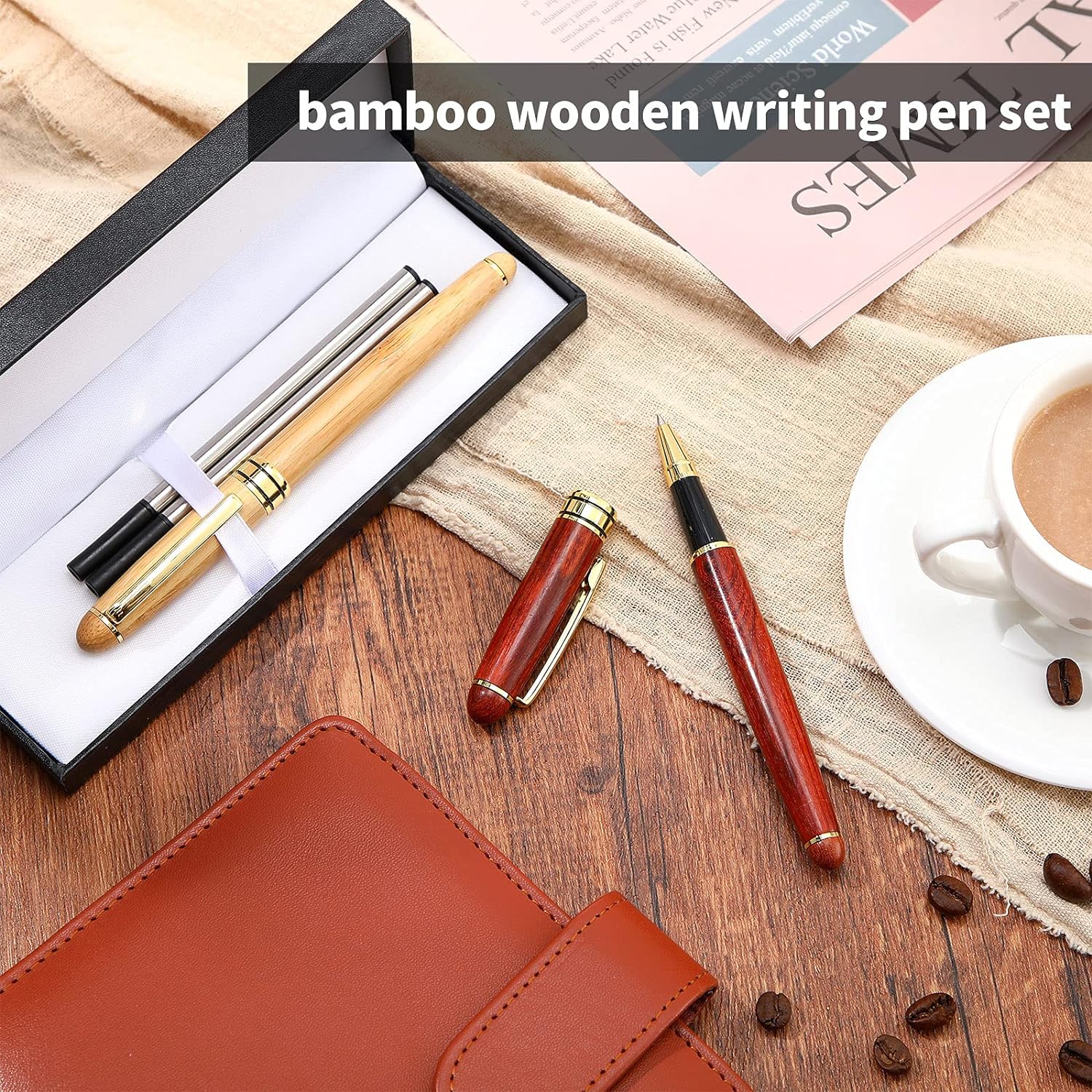 2 Pieces Bamboo Wooden Ballpoint Pen Handcrafted Rosewood Pens