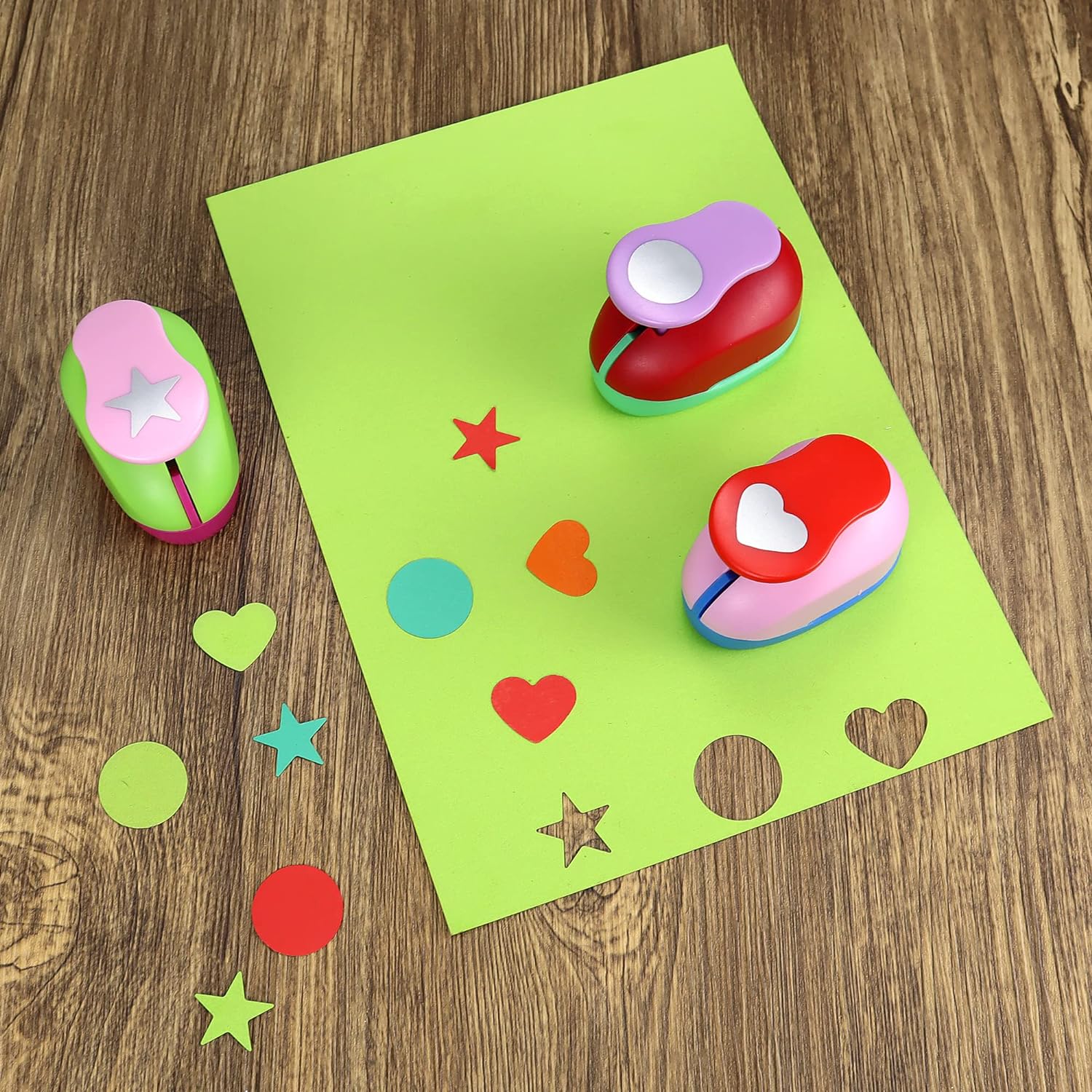 3Pcs 1 Inch Paper Punches with Heart,Star,Circle Craft Hole Shapes